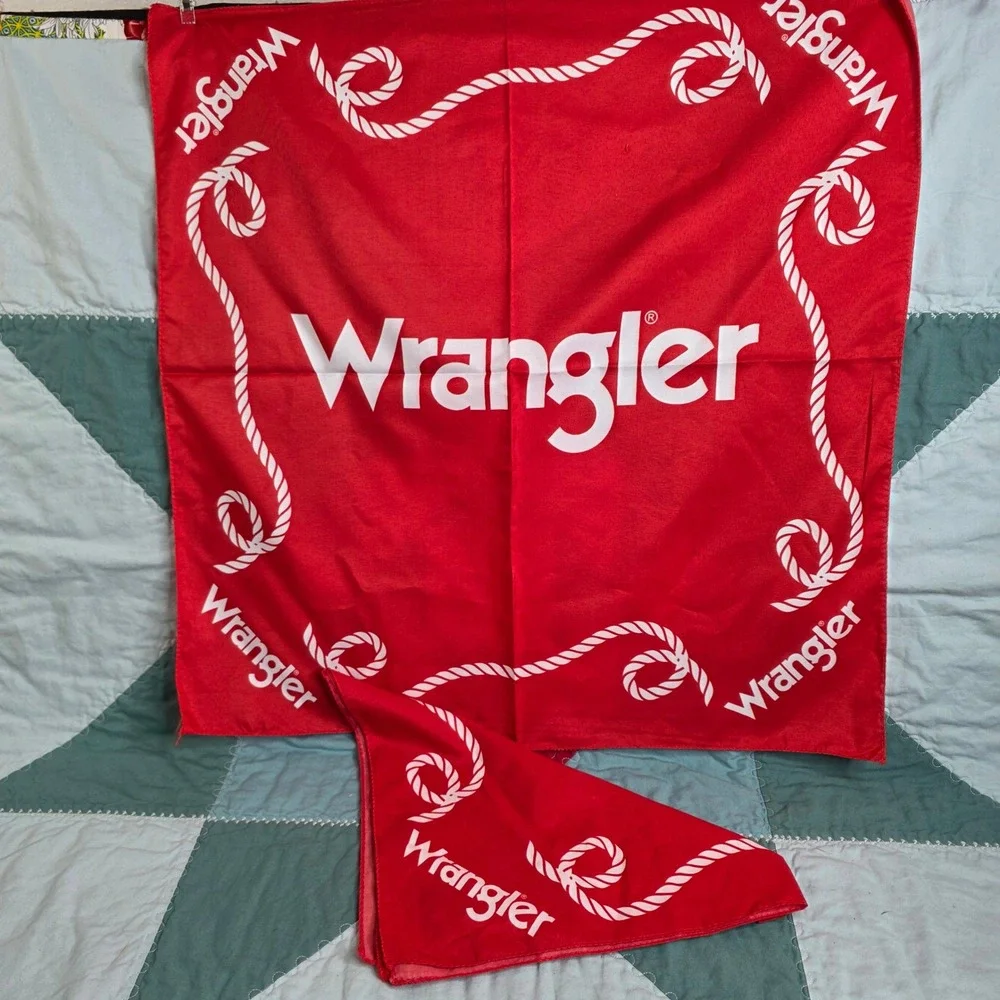 Wrangler Red Rope Logo Bandana Scarf Western Cowboy Biker Cotton Blend 2 Pack